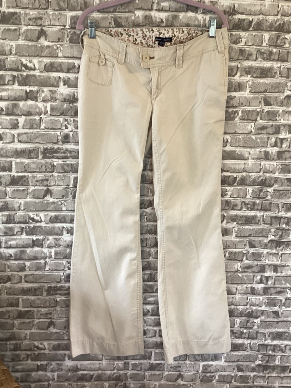 GAP Hadley Khaki Chino Pants, Womens Sz 4, Floral Waistband, Classic